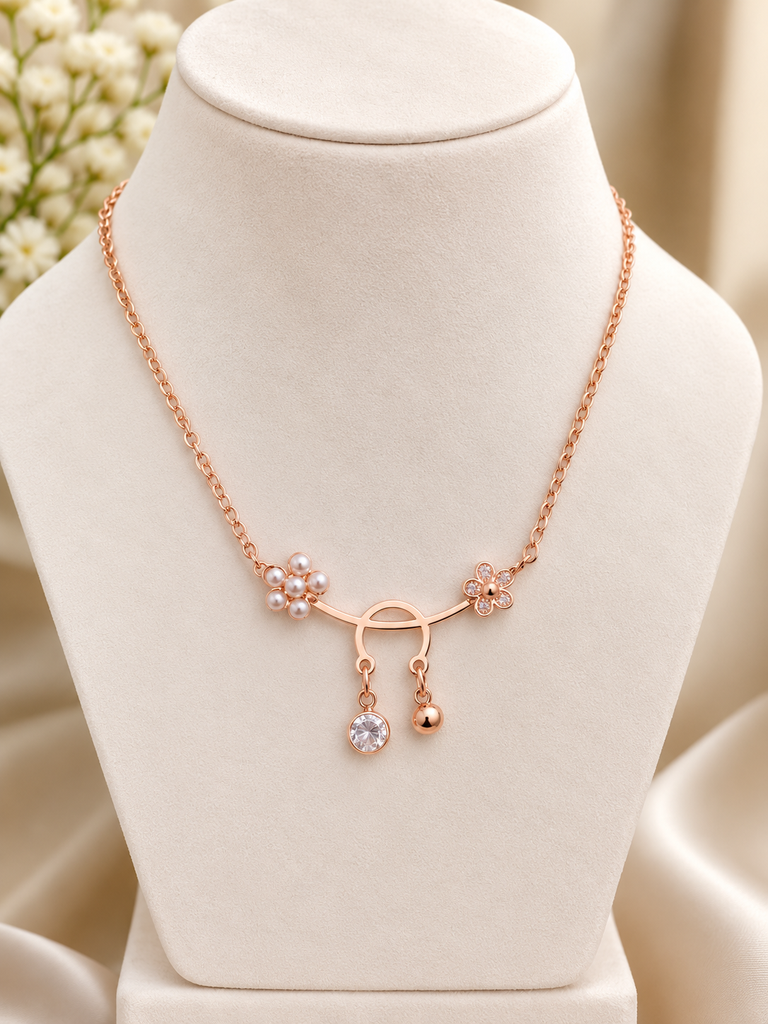 Rose Gold flower Pendant Necklace