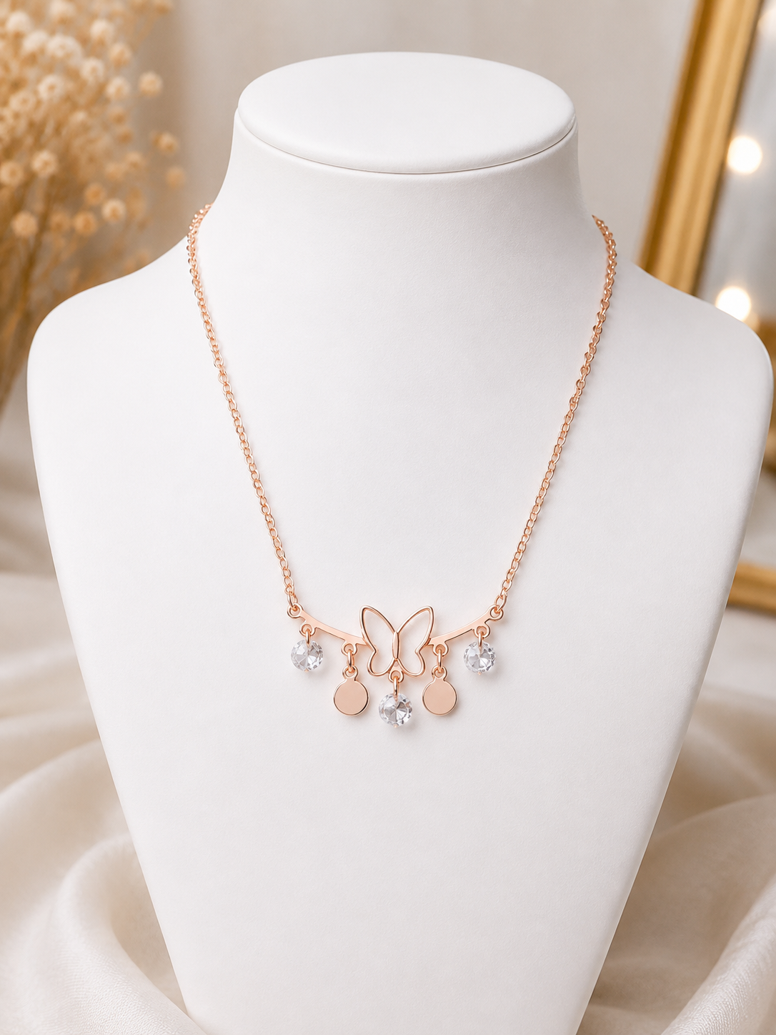 Rose Gold butterfly Heart Pendant Necklace