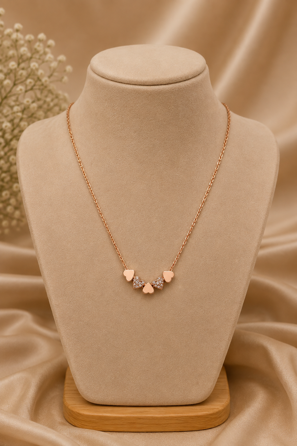 Rose Gold 5 Heart Pendant Necklace