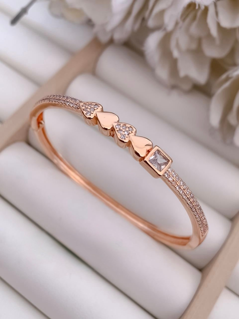 Rose Gold Squre-Heart Crystal Statement Bracelet