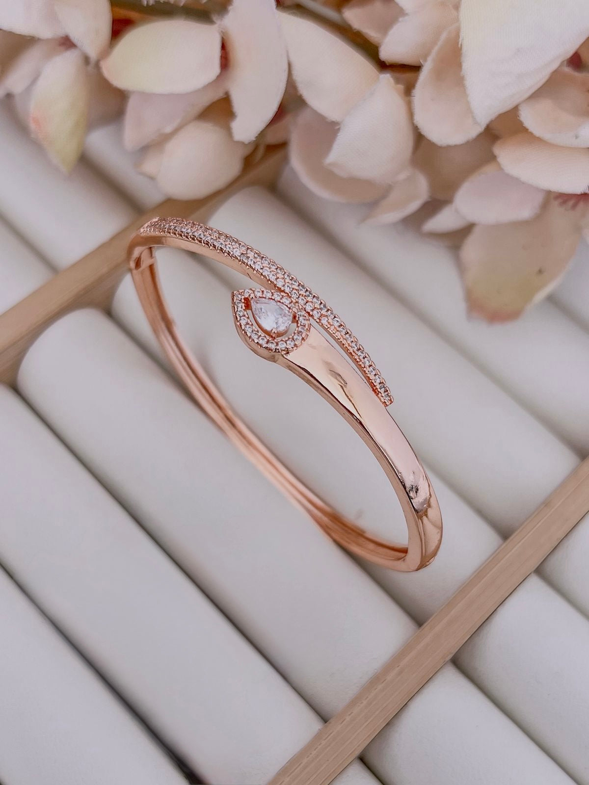 Rose Gold Leaf Diamond Crystal Statement Bracelet