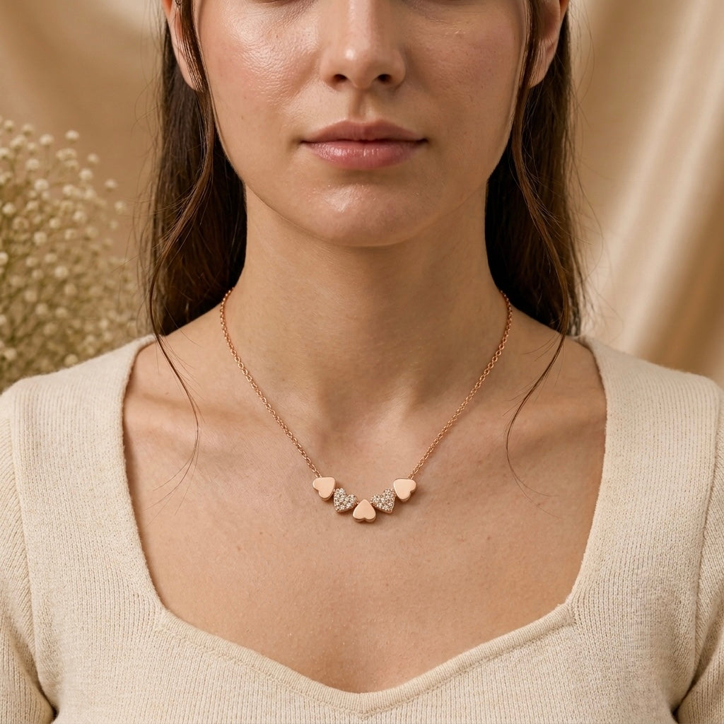 Rose Gold 5 Heart Pendant Necklace