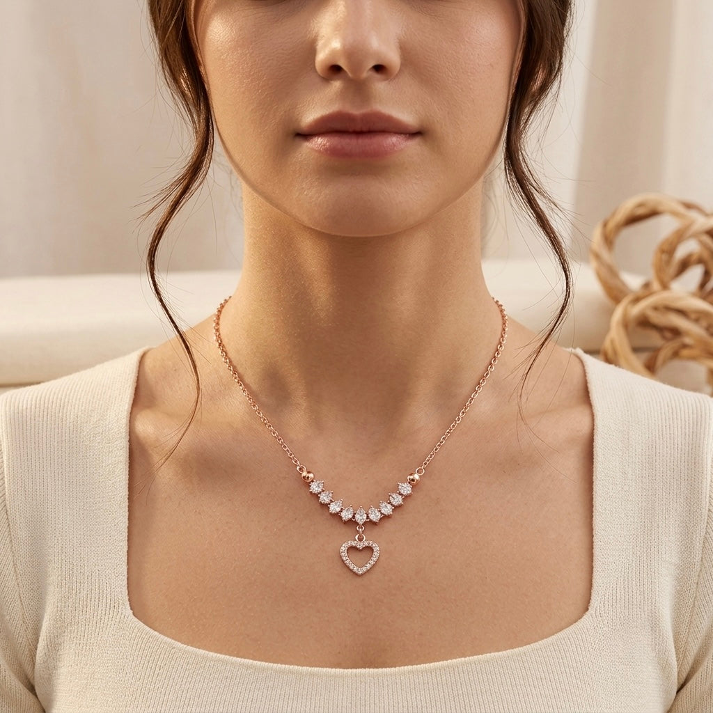 Rose Gold Heart Pendant Crystal Necklace