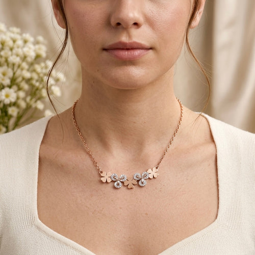 Rose Gold Floral Crystal Necklace
