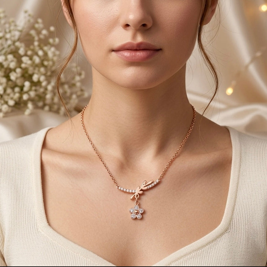 Rose Gold leaf Pendant Necklace