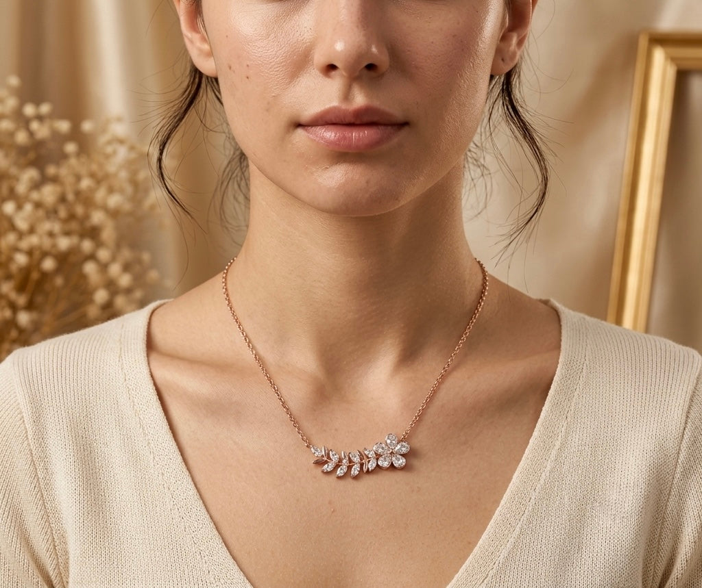 Rose Gold diamond flower Pendant Necklace