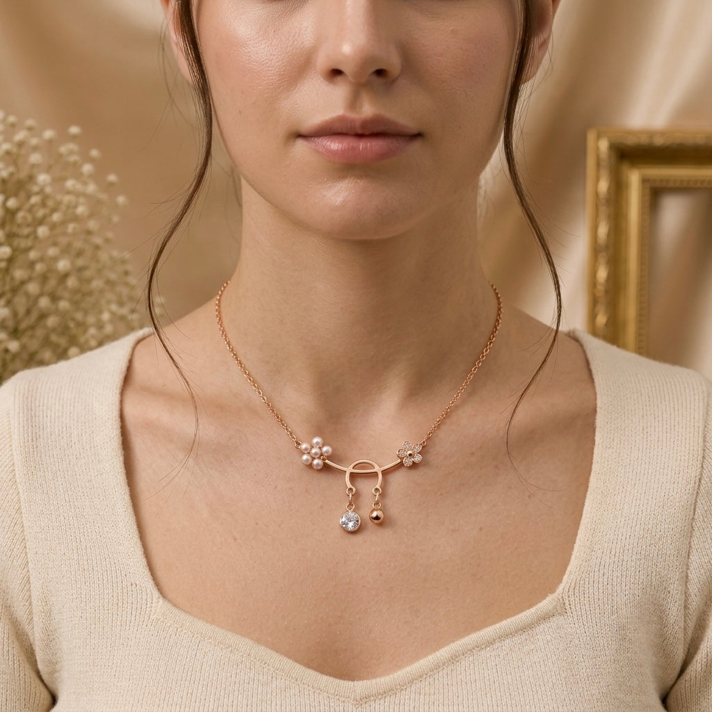 Rose Gold flower Pendant Necklace