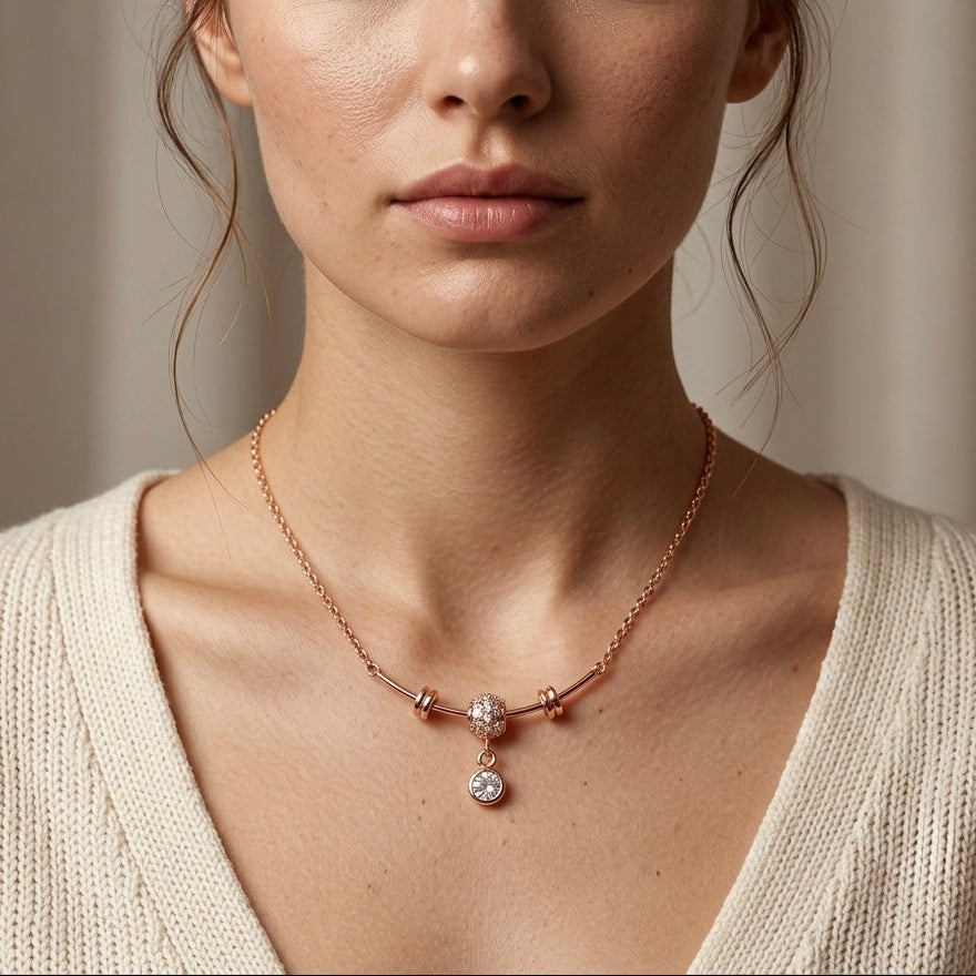 Rose Gold round crystal Pendant Necklace