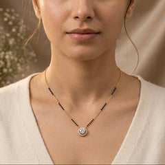 Gold & Black Round Halo Pendant Mangalsutra