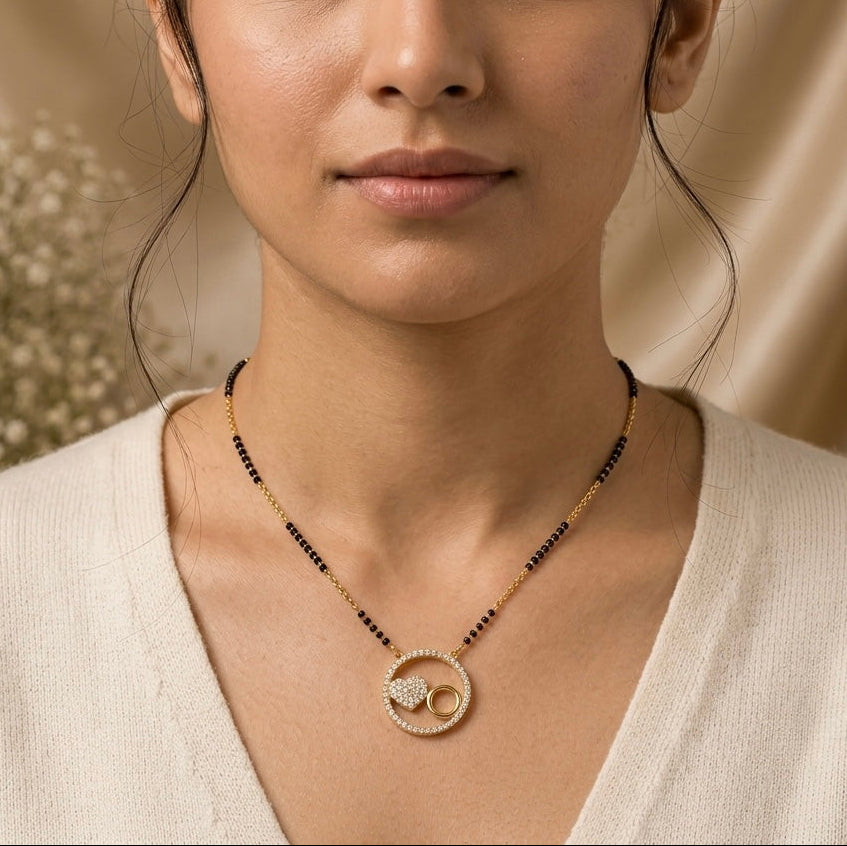 Gold & Black Round Heart Pendant Mangalsutra