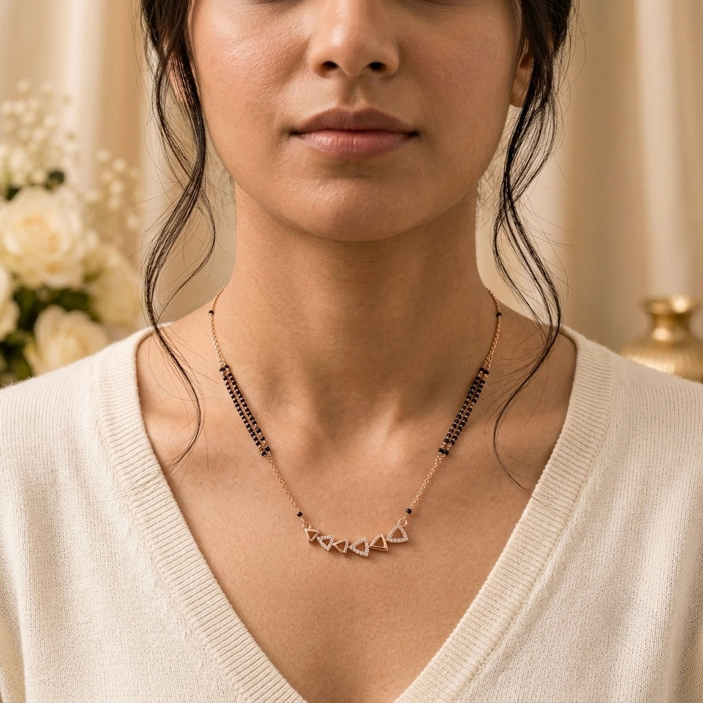 Gold & Black triangle diamond Pendant Mangalsutra