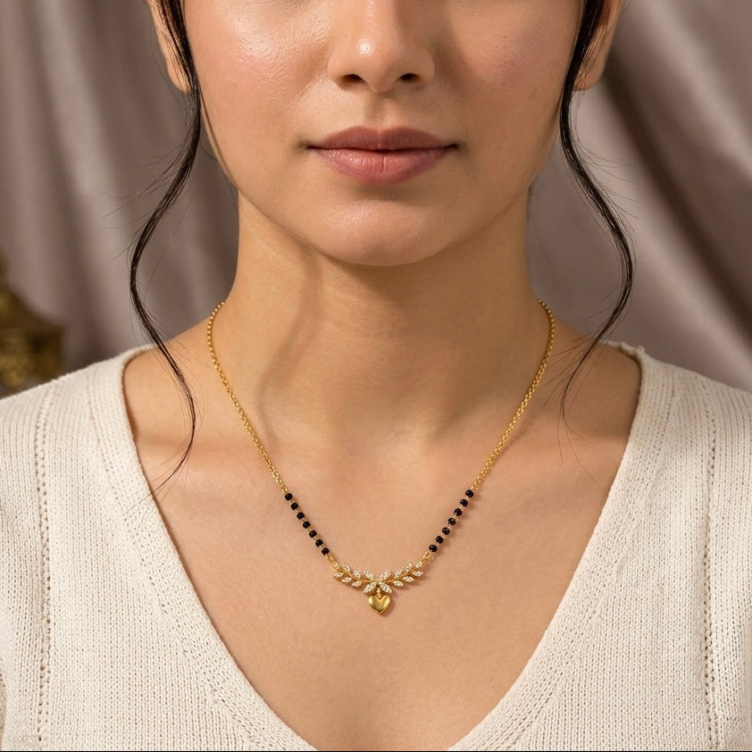 Gold & Black diamond heart Pendant Mangalsutra