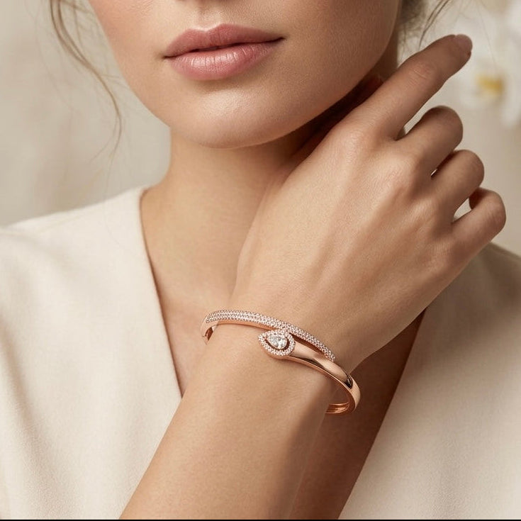 Rose Gold Leaf Diamond Crystal Statement Bracelet