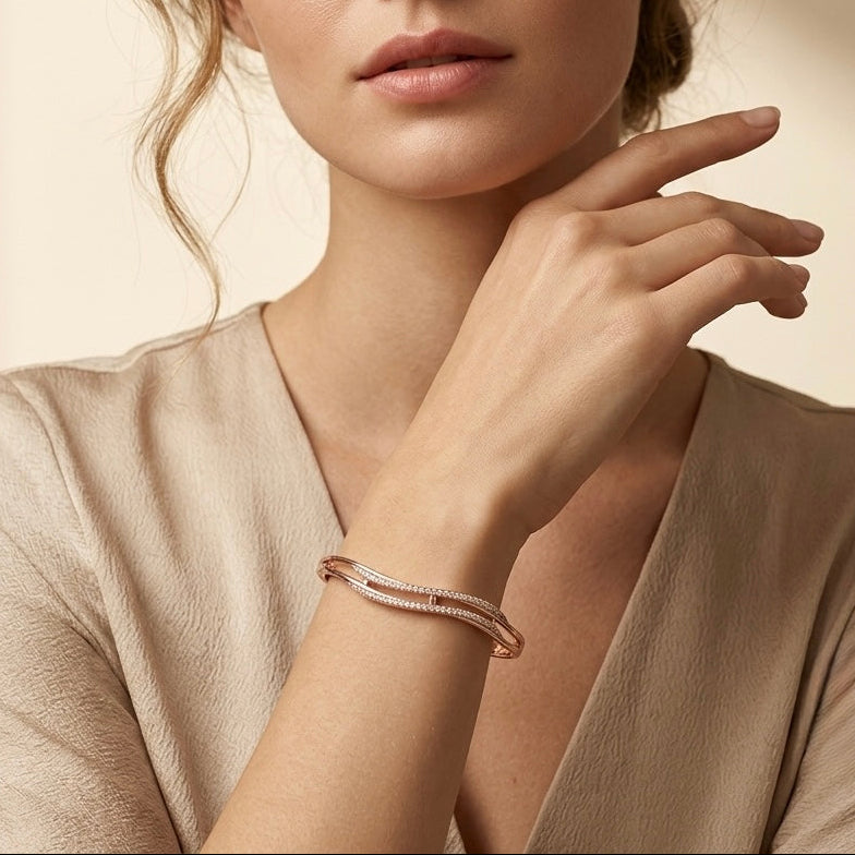 Rose Gold curv Crystal Statement Bracelet