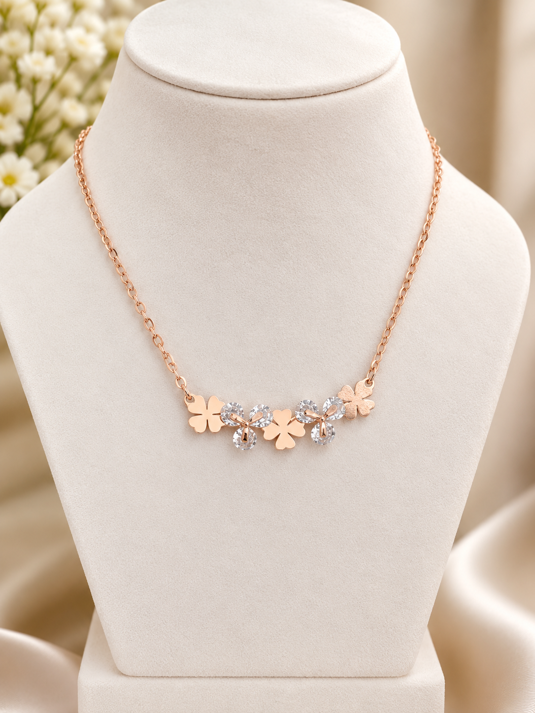 Rose Gold Floral Crystal Necklace