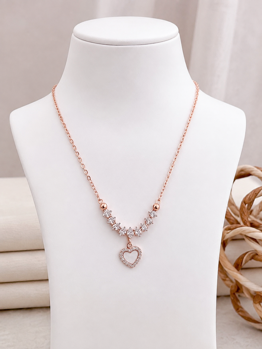Rose Gold Heart Pendant Crystal Necklace