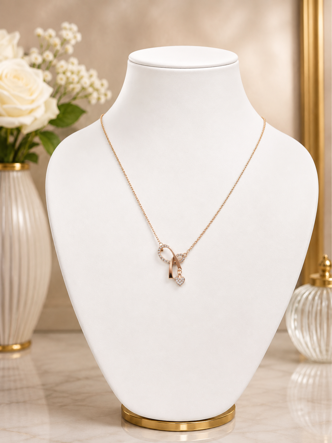 Rose Gold Infinity Heart Pendant Necklace