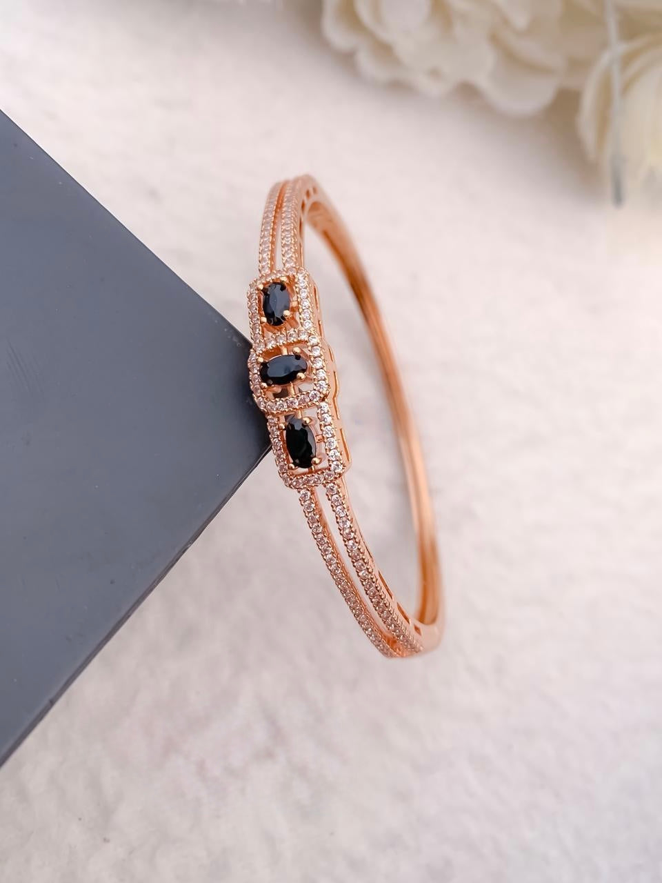 Black Stone Rose Gold Designer Bracelet