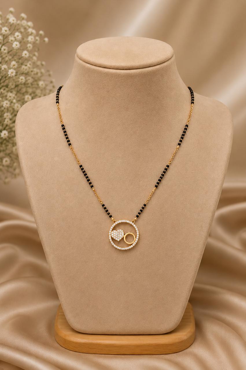 Gold & Black Round Heart Pendant Mangalsutra